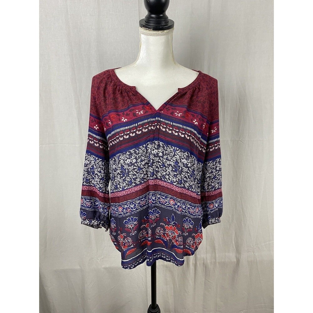 Beach Lunch Lounge Bohemian Floral Peasant Blouse Tunic Top -Size XS